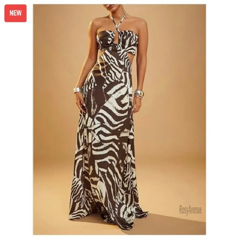 Women's Ruched Halter Dress Backless Cut Out Sleeveless Party - Picture 5 of 7